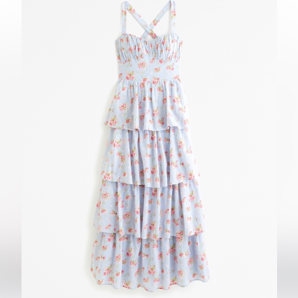 Abercrombie & Fitch Corset Floral Ruffle Layer Tiered Maxi Dress NWT🔖